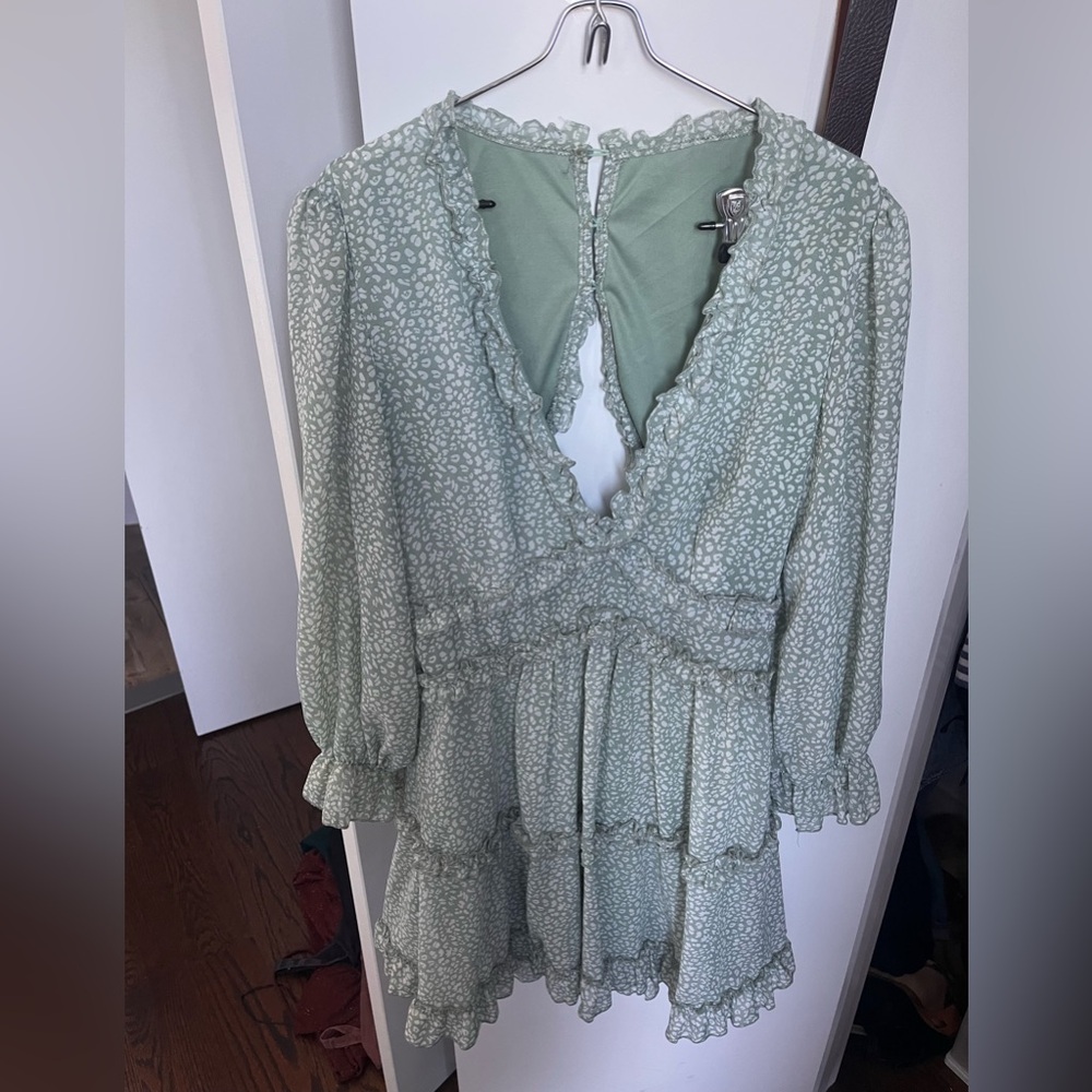 Green Patterned Long Sleeve Dress